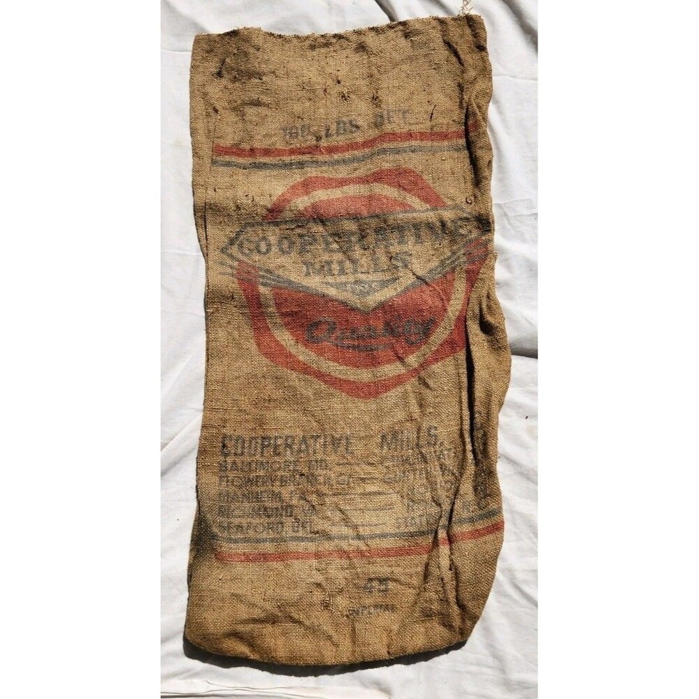 Vintage 100# Burlap Sack Quality Cooperative Mills
